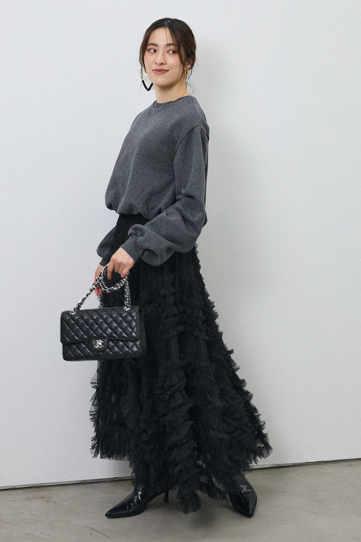 [予約/SET]裏起毛バルーンスリーブプルオーバー+スフレアシメチュールスカート(2set)