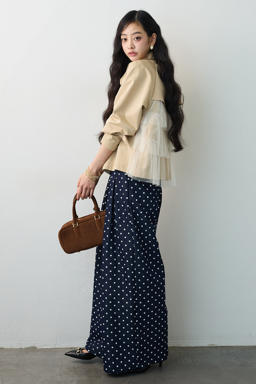 [予約]ハイウエストドットデニムパンツ