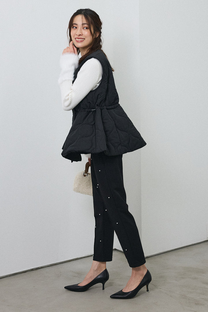 [予約/SET]キルティングフレアシルエットベスト+センターシームランダムパールパンツ(2set)