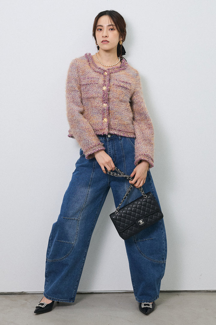 [予約/SET]カラーミックスツイードジャケット+ステッチ美ラインカーブデニムパンツ(2set)