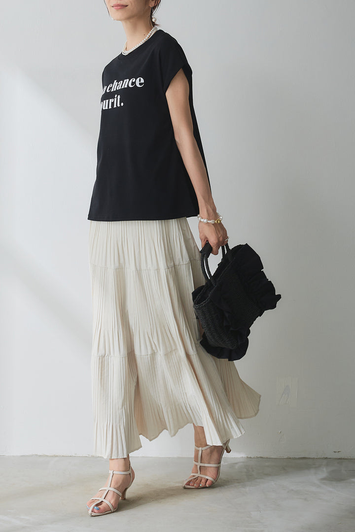[予約/SET]フレンチロゴTシャツ+シルエットプリーツスカート(2set)