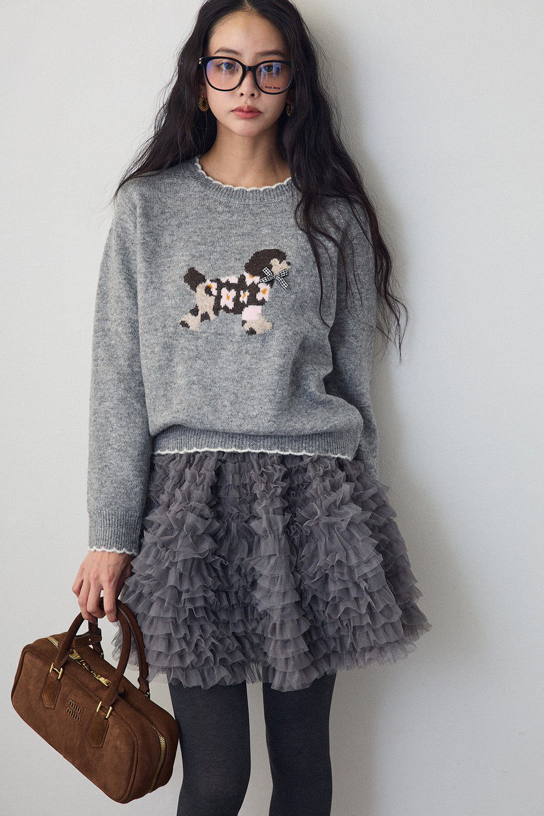 [予約/SET]ドッグジャガードニット+ホイップチュールミニ丈スカート(2set)