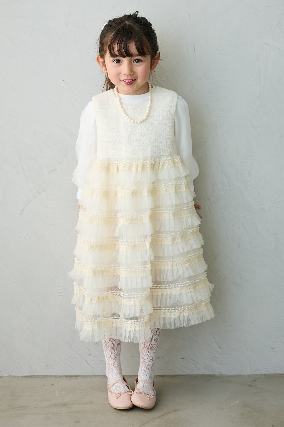 [予約](kids)ティアードプリーツパールワンピ