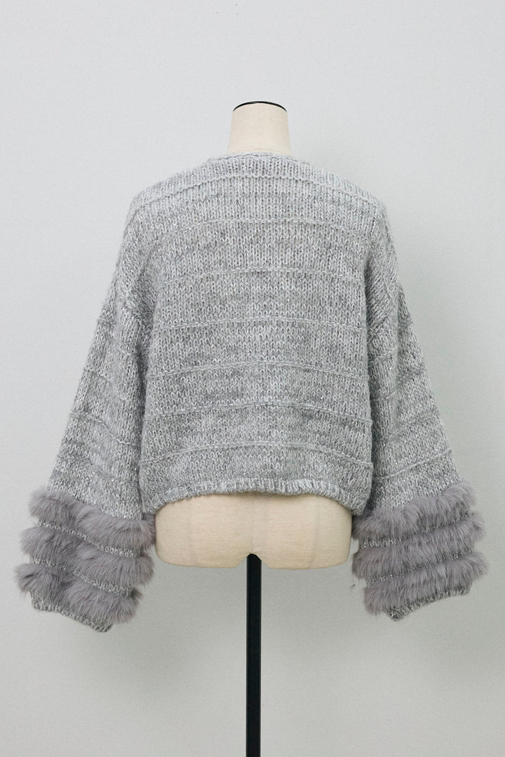 [予約]ネックビジューラインファーニットカーデ