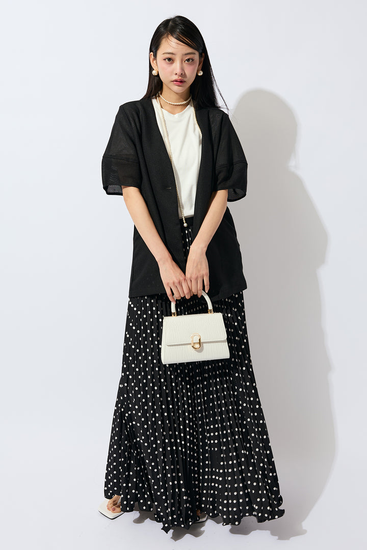[予約/SET]メッシュパフスリーブシアージャケット+ドットプリーツロングスカート(2set)