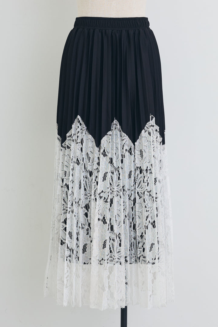[予約]プリーツレース切替ロングスカート