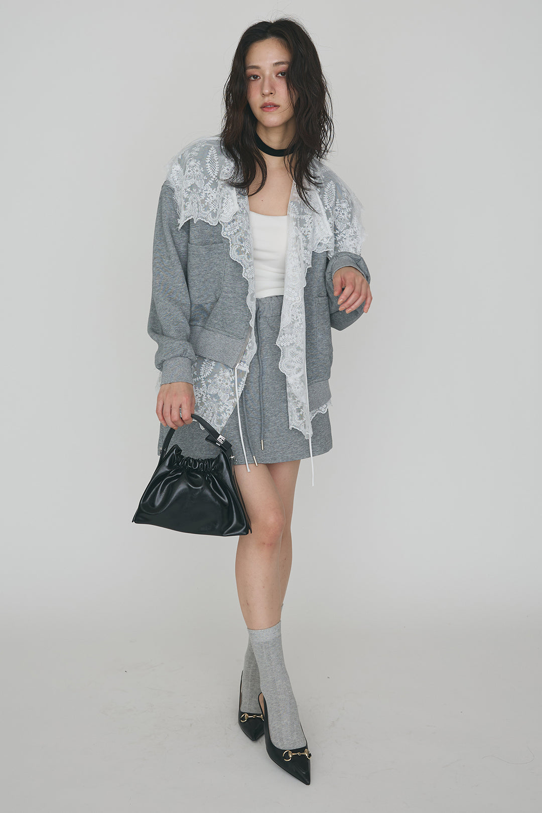 [予約]総レースカラーベストセットスウェットスカートセットアップ