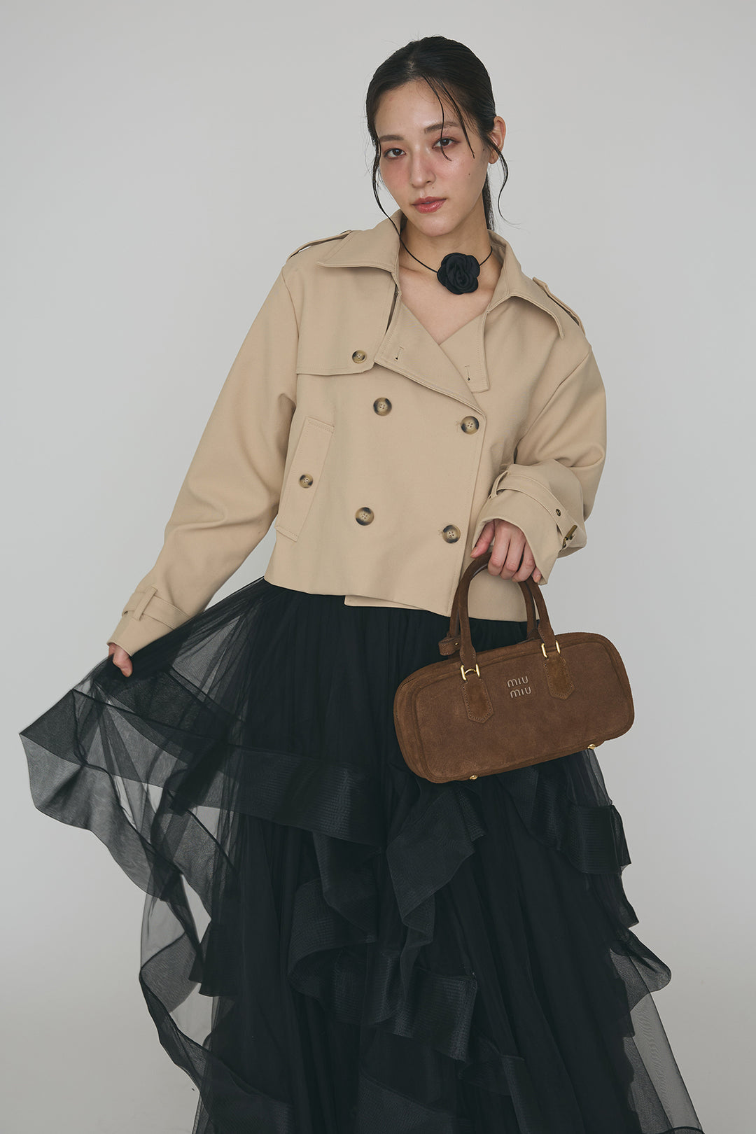 [予約/SET]クラシカルショートトレンチ+ランダムフリルティアードボリュームスカート(2set)