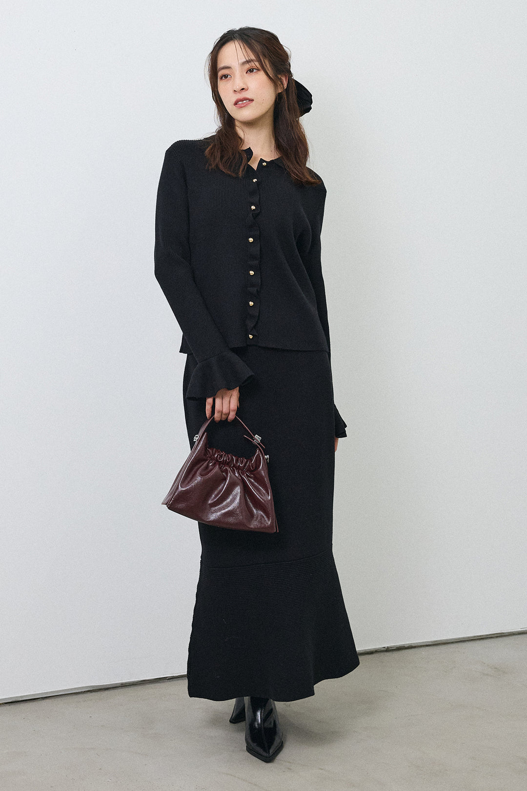 [予約]フロントラッフルデザインニットセットアップ