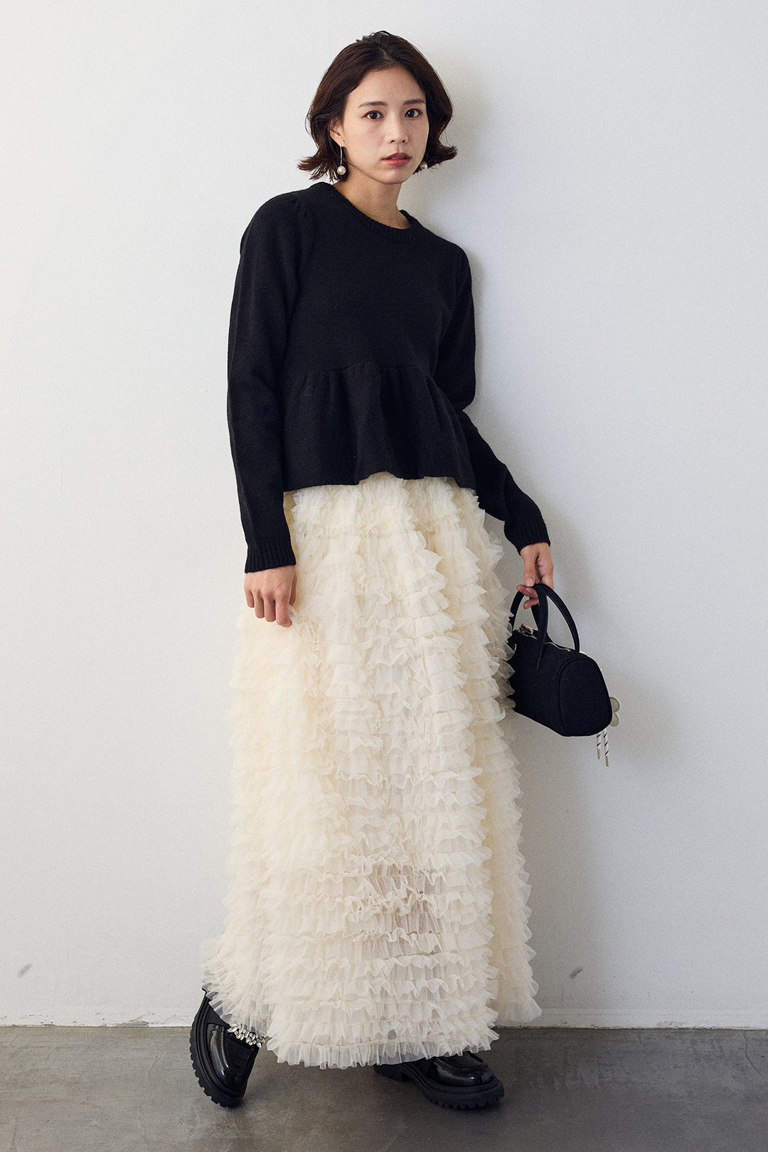[予約/SET]アルパカタッチバルーンヘムニットプルオーバー+ホイップチュールティアードスカート(2set)