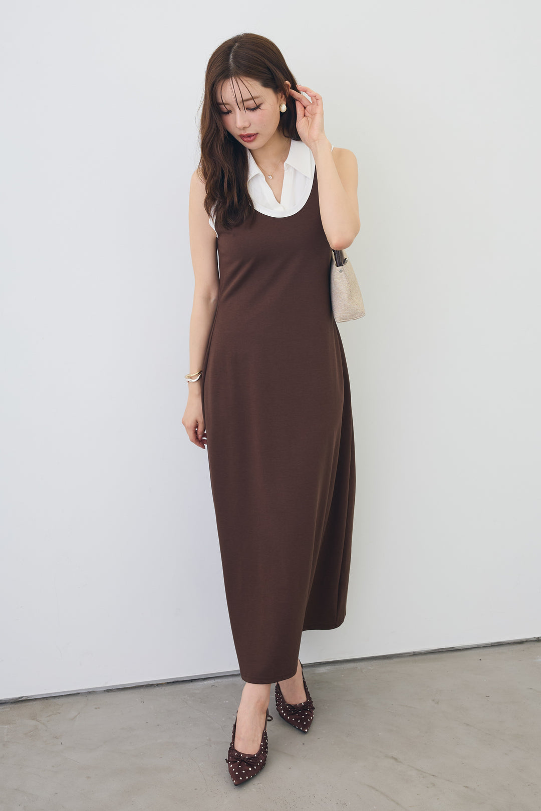 [予約]シャツレイヤードデザイン美ラインカットワンピ