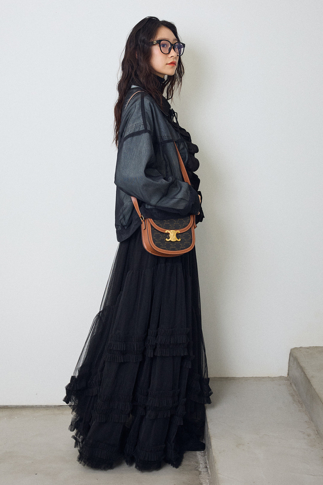 [予約/SET]デニム×チュールレイヤードフリルジャケット+フェアリードレープチュールスカート(2set)