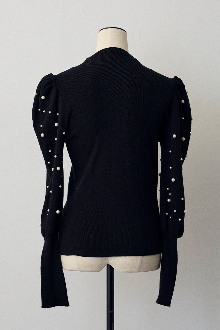 [予約]パフスリーブランダムパールニット