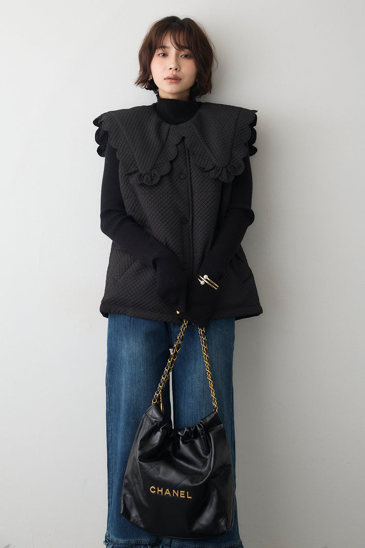 [予約/SET]スカラップBIGカラーベスト+フリルヘムデニムパンツ(2set)