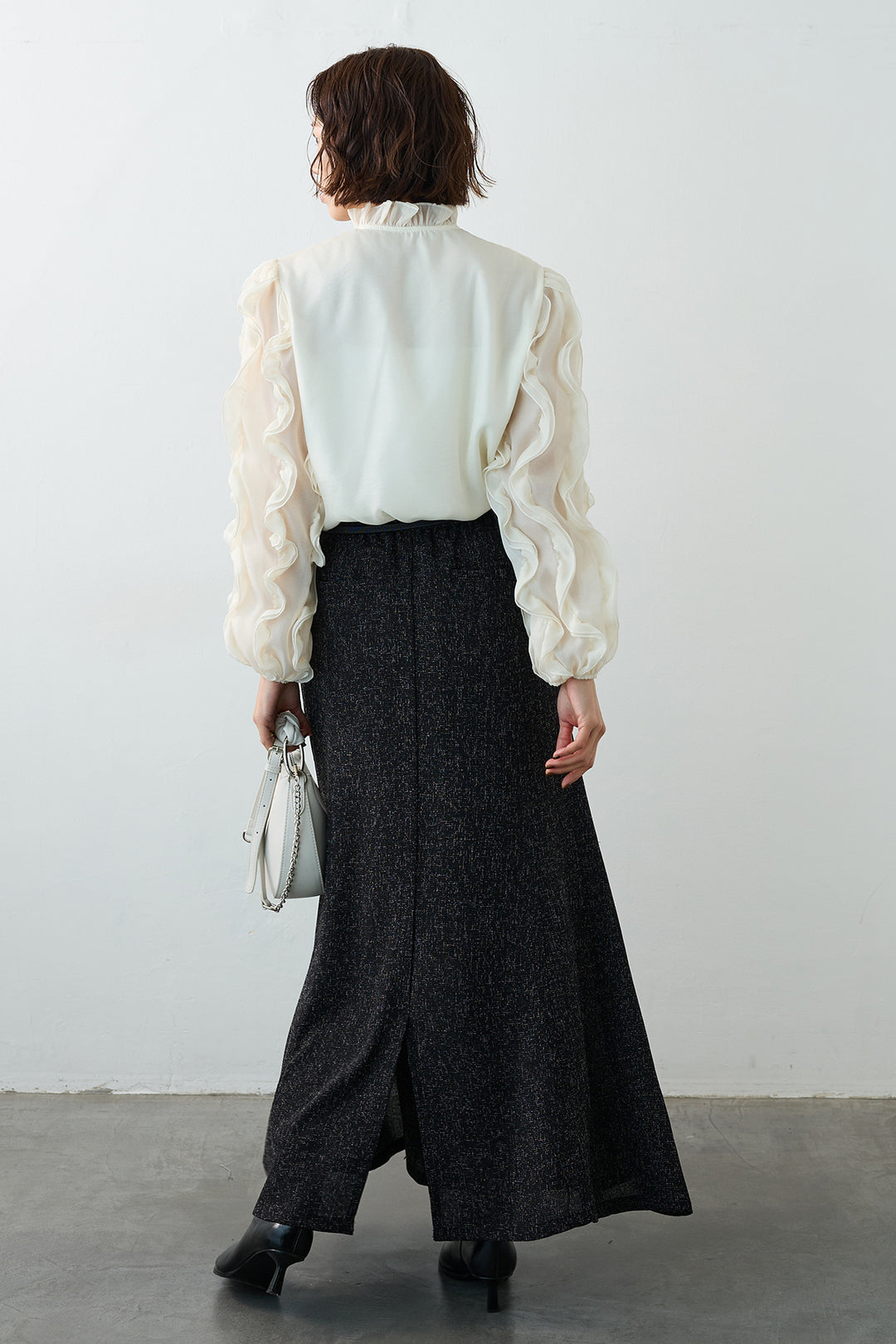 [予約/SET]エアリーフリルブラウス+スラブネップツイードフレアスカート(2set)
