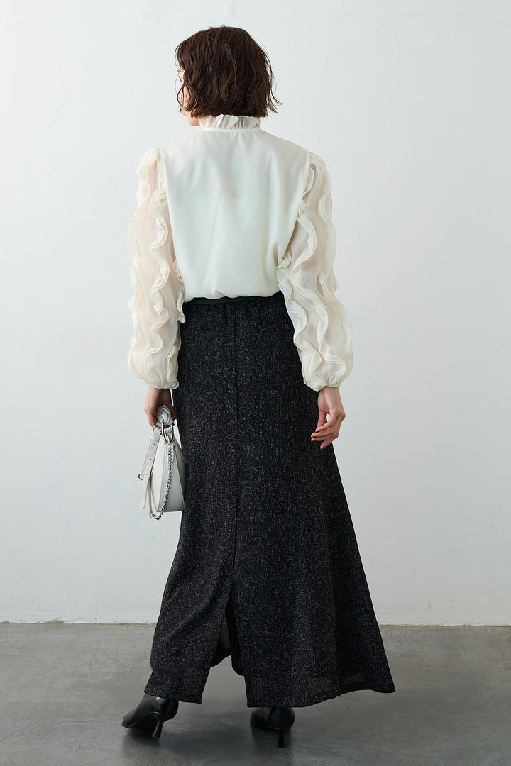 [予約/SET]エアリーフリルブラウス+スラブネップツイードフレアスカート(2set)