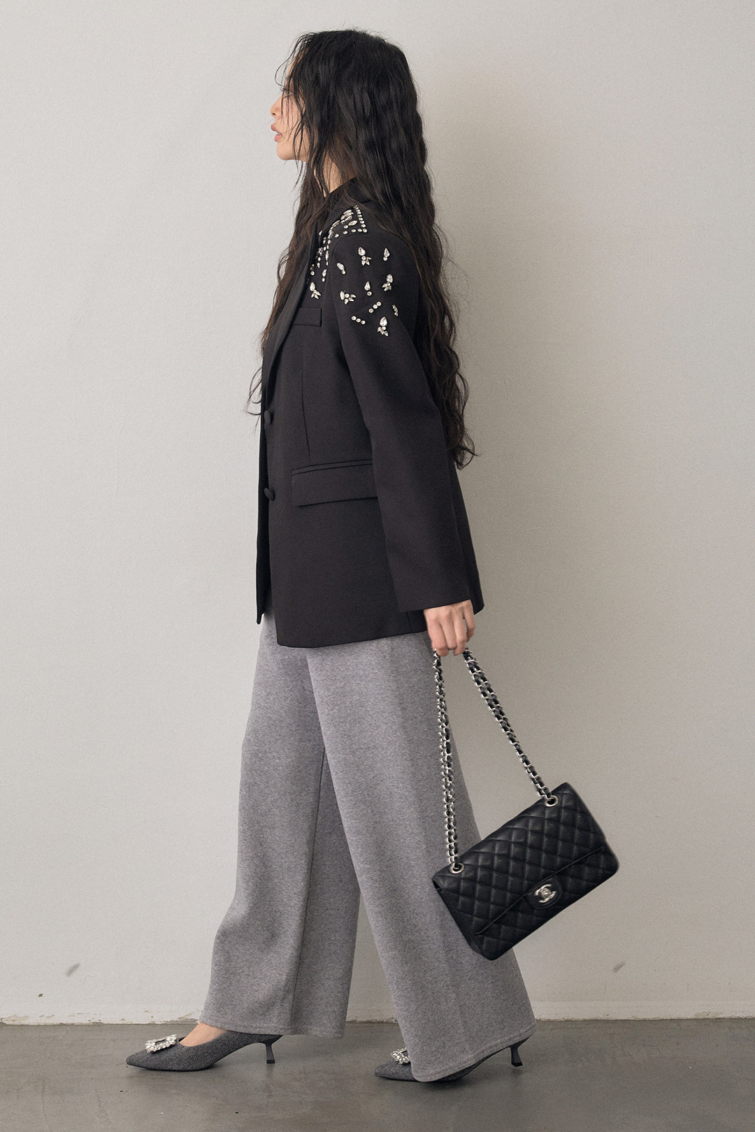 [予約/SET]ショルダービジューマニッシュジャケット+ウォームタッチイージーパンツ(2set)