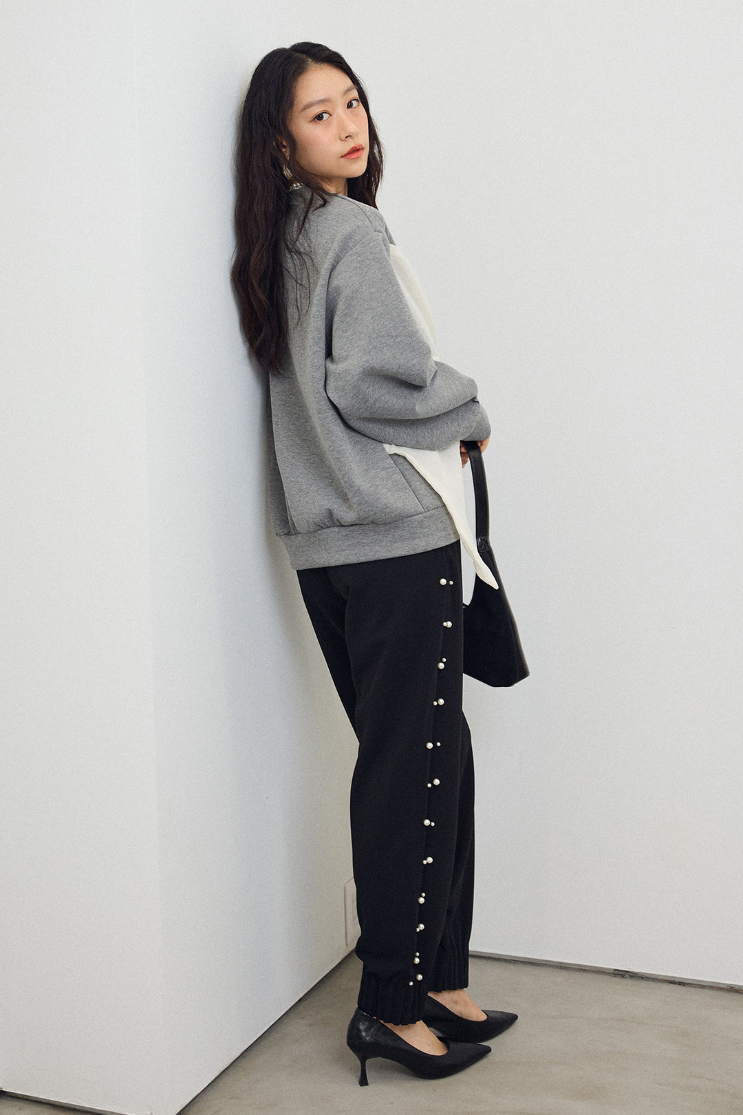 [予約/SET]オーガンジーBIGリボンプルオーバー+サイドパール裾タックジョガーパンツ(2set)