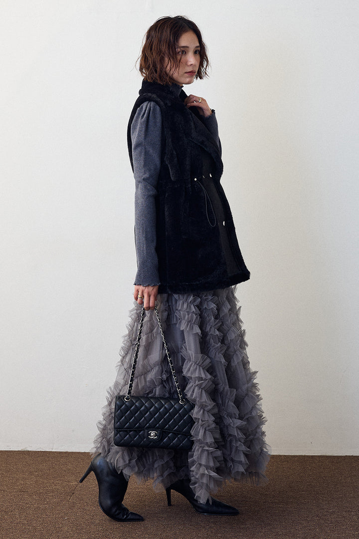 [予約/SET]テディボアウエストドロストベスト+スフレアシメチュールスカート(2set)