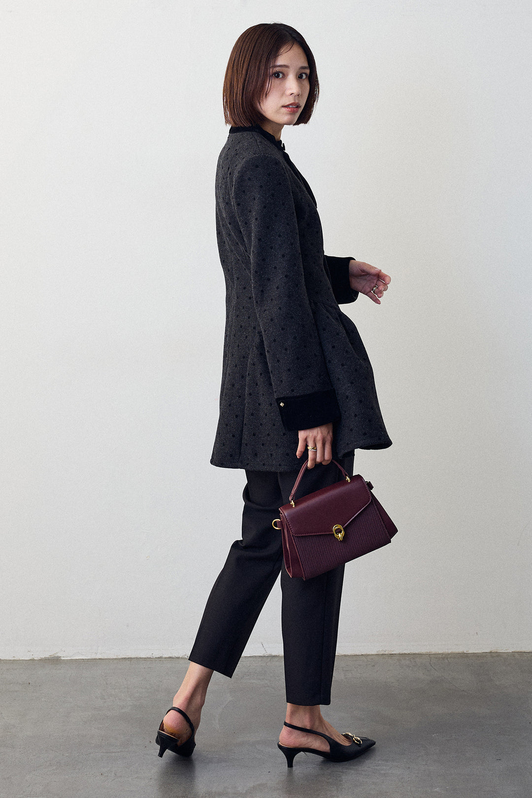 [予約/SET]クラシカルウエストシェイプフレアコート+タックテーパードパンツ(2set)