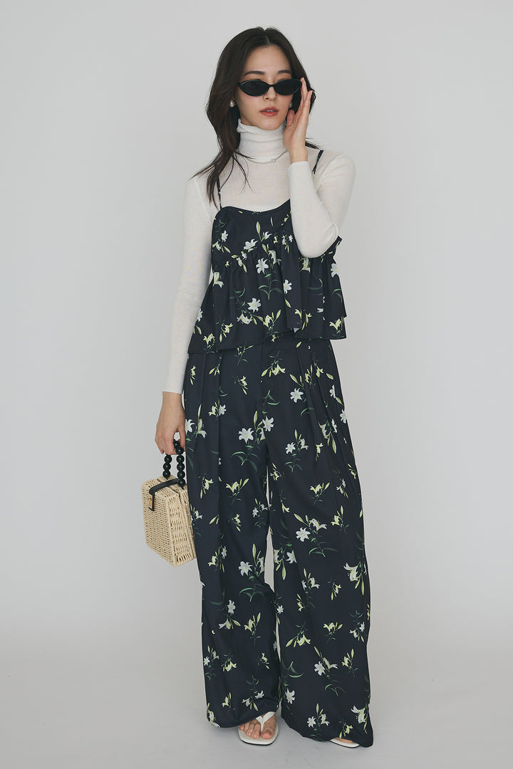 [予約/SET]シアータートルトップス+シックフラワービスチェキャミソール+シックフラワータックワイドパンツ(3set)