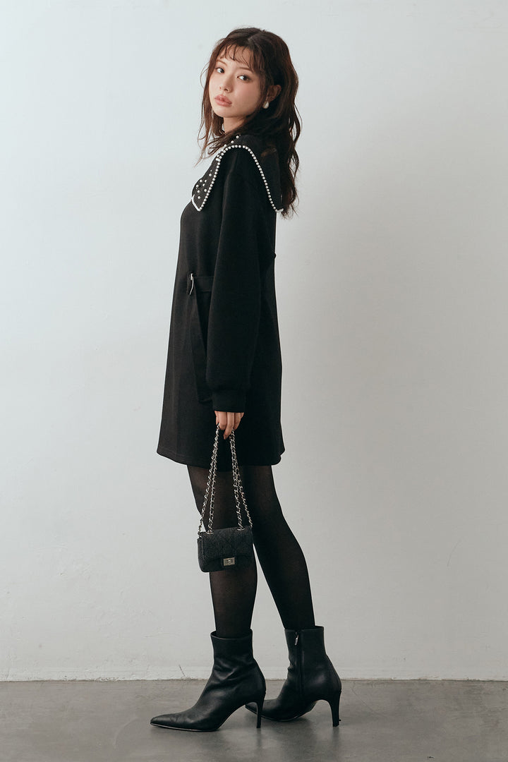 [予約]リボンパールモチーフウエストベルトミニワンピ