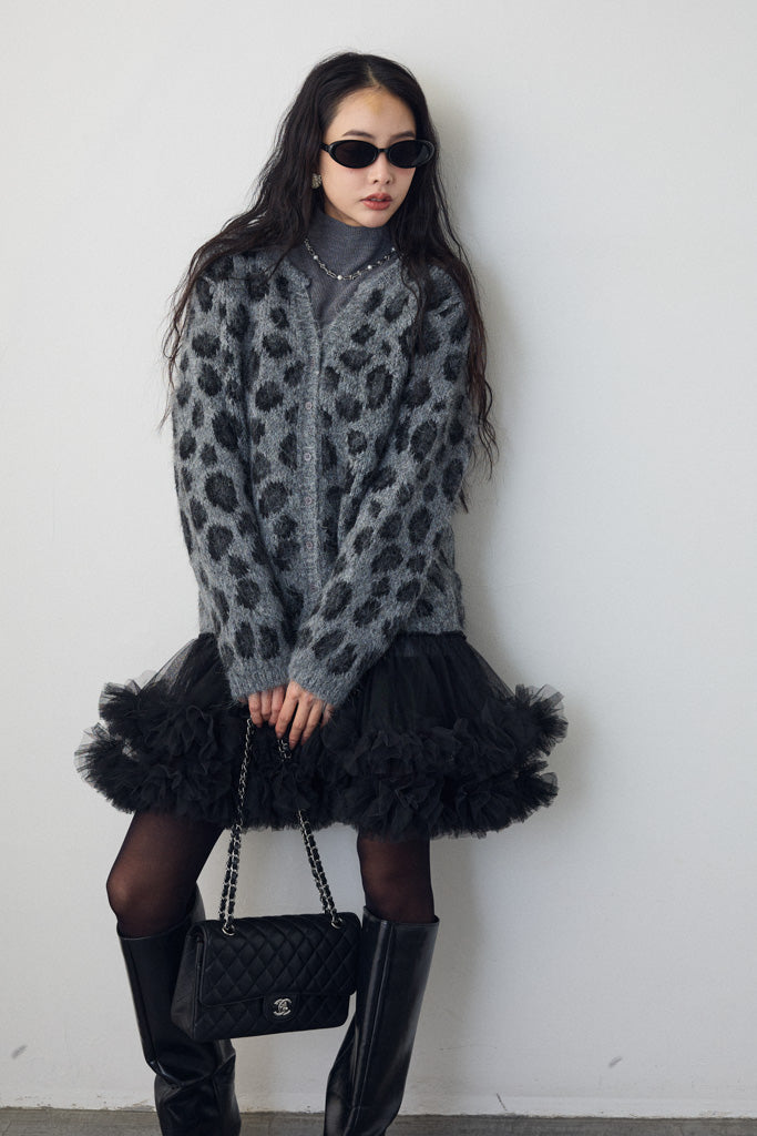 [予約]レオパード×チュールレイヤードカーデ