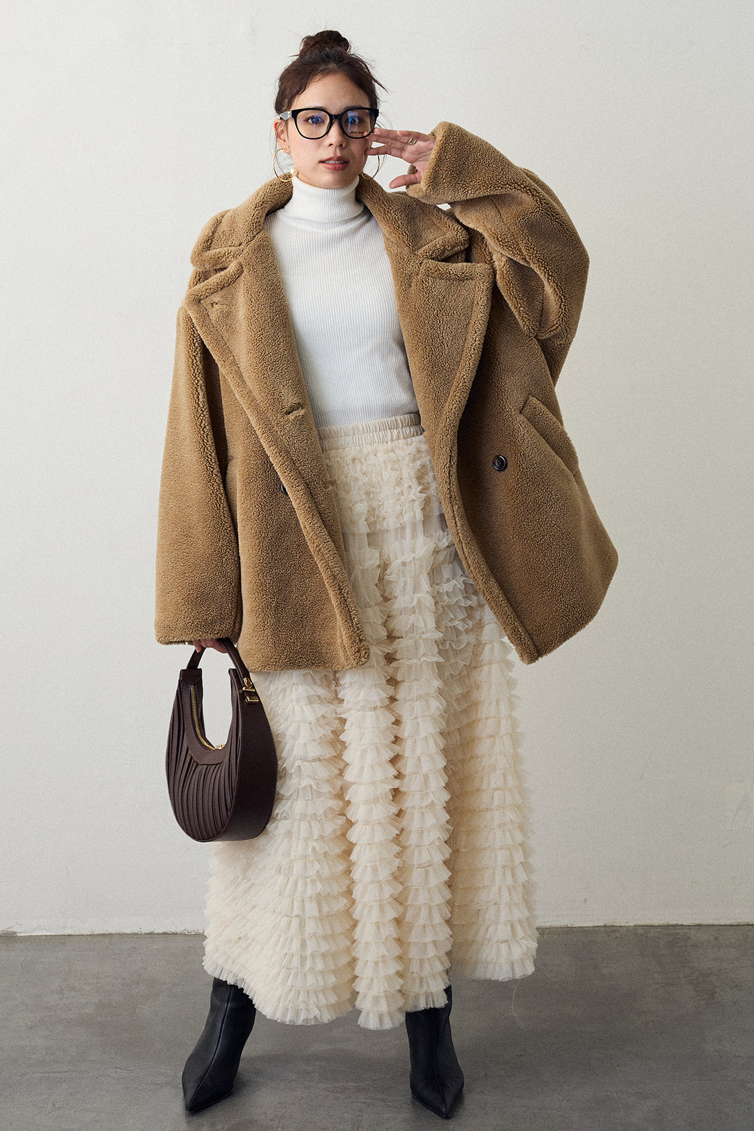 [予約/SET]テディボアミディ丈コート+ホイップチュールティアードスカート(2set)