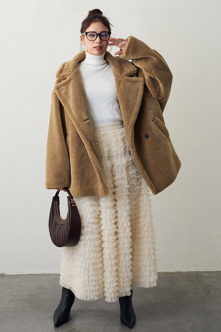 [予約/SET]テディボアミディ丈コート+ホイップチュールティアードスカート(2set)