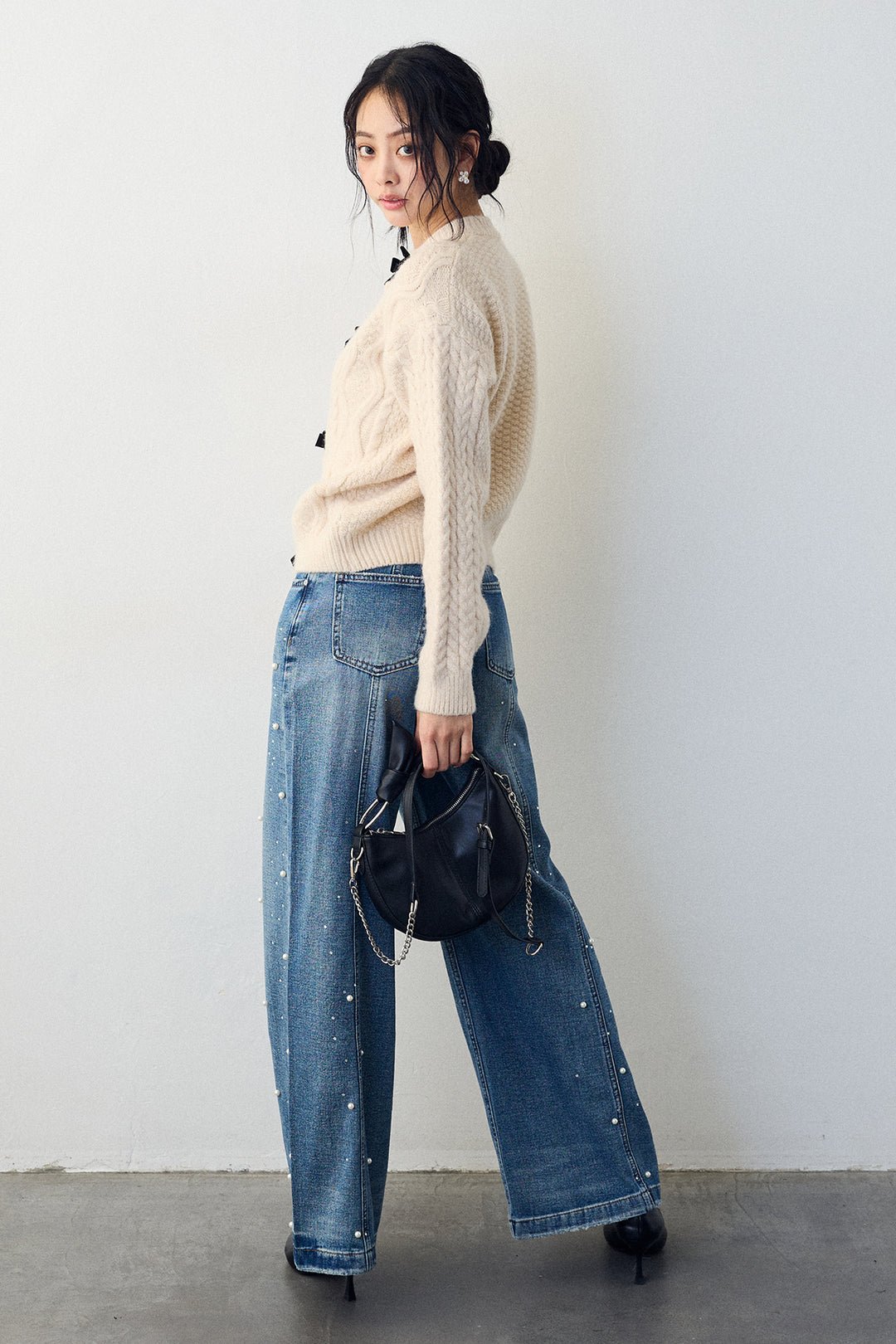 [予約]パールラインストーンハイウエストデニム