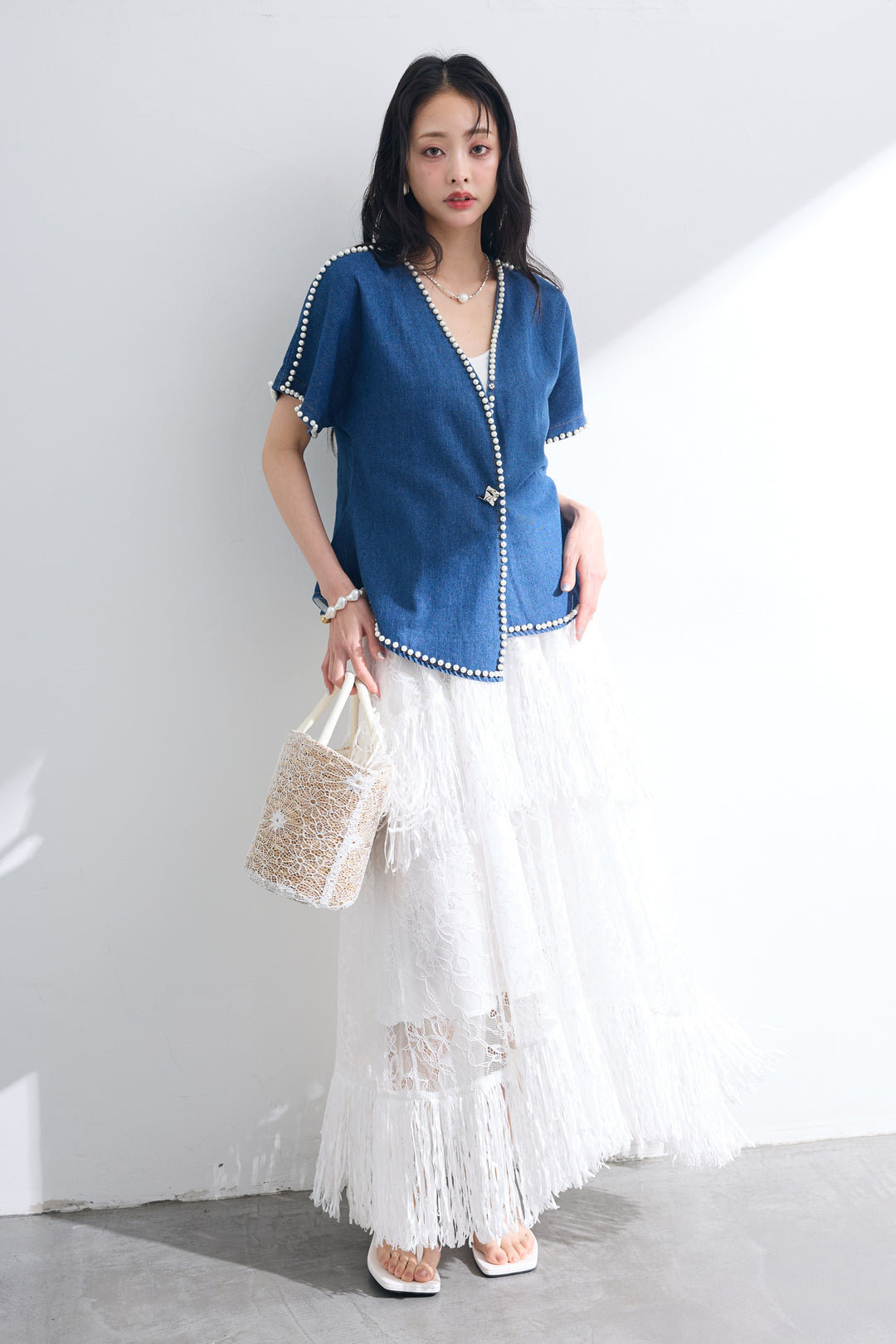 [予約]フリンジシアーレースロングスカート