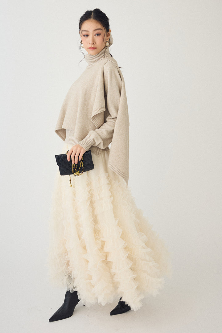 [予約/SET]アシメケープ2wayニット+スフレアシメチュールスカート(2set)