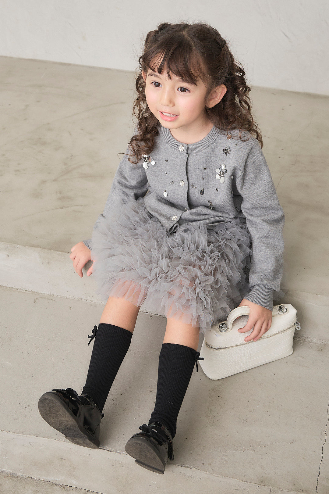 [予約]刺繍ビースニットカーデ＋ホイップチュールスカートセット