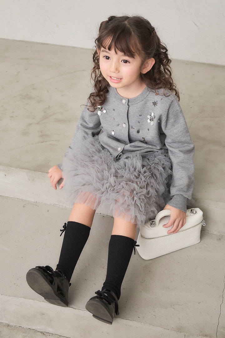 [予約]刺繍ビースニットカーデ＋ホイップチュールスカートセット