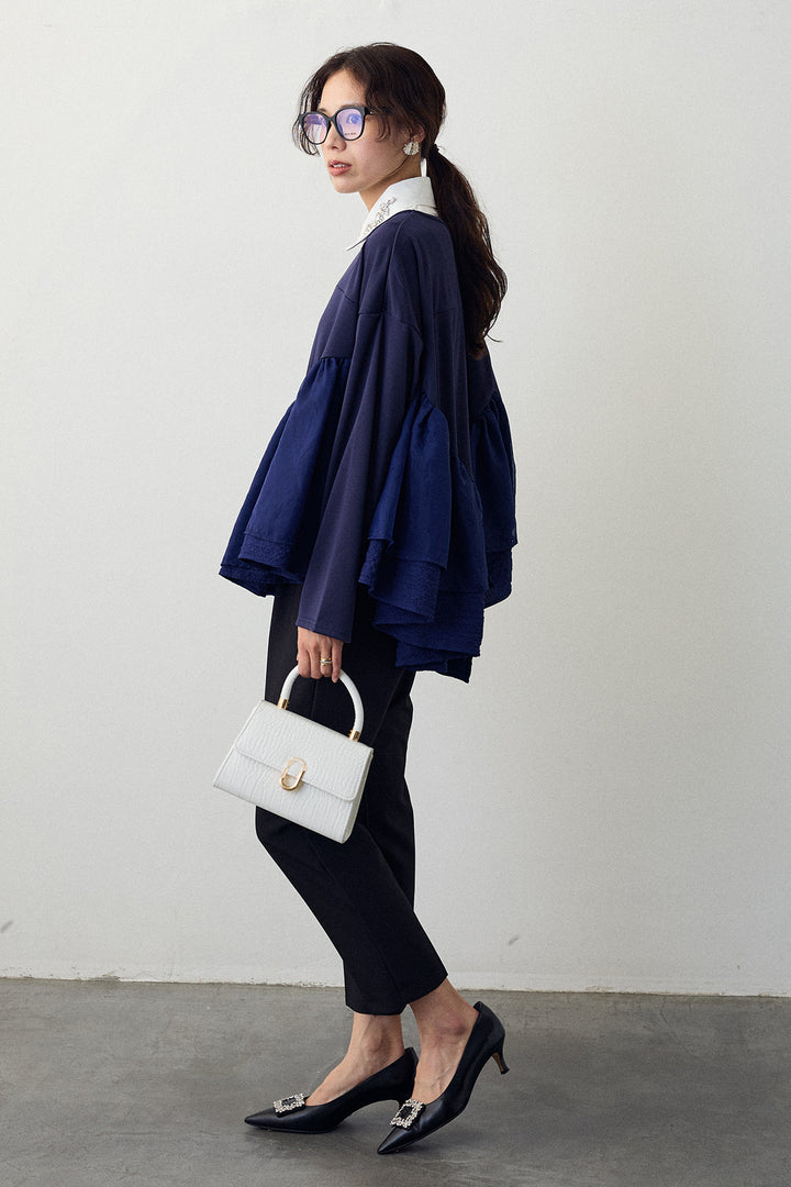 [予約/SET]フリルテール異素材切替チュニック+タックテーパードパンツ(2set)