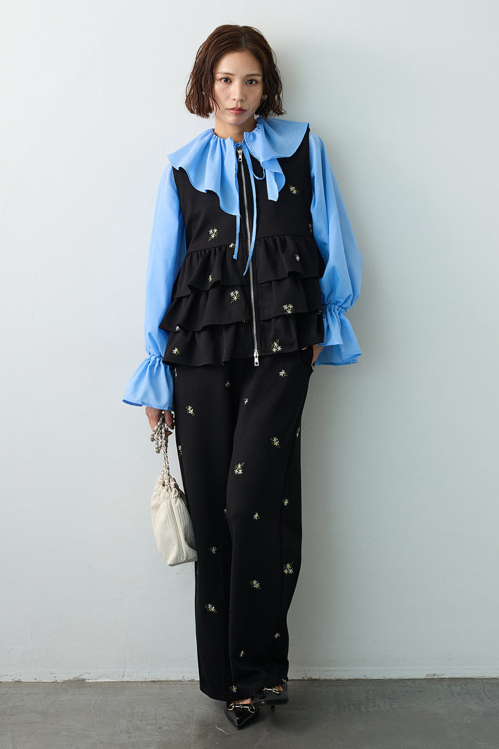 [予約]フラワー刺繍ストレートポンチパンツ