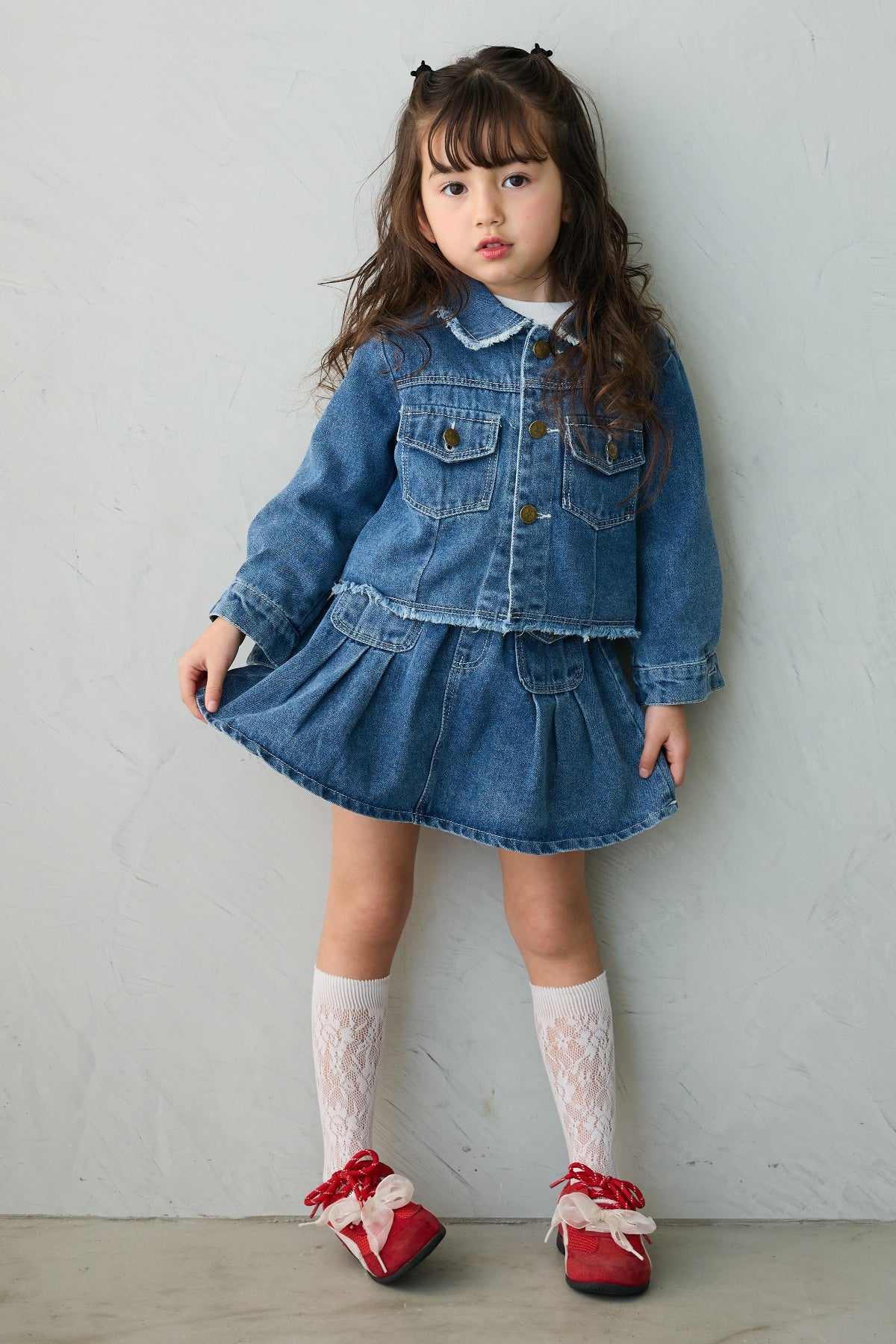予約](kids)ボックスプリーツデニムセットアップ – Frene