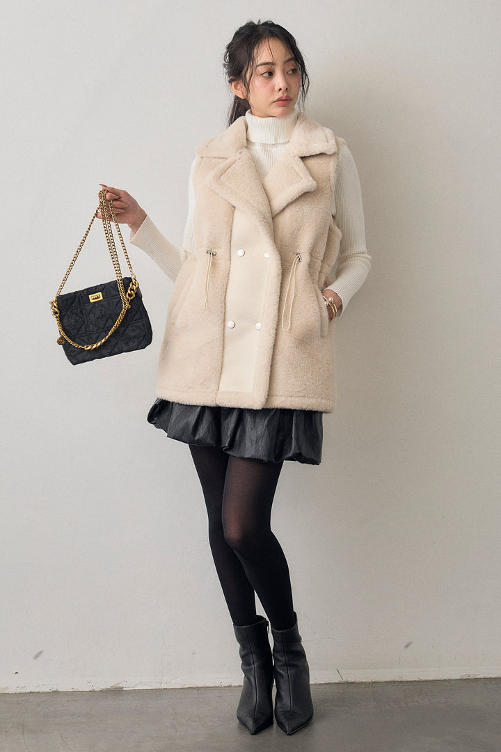 [予約/SET]ベーシックリブタートルニット+テディボアウエストドロストベスト(2set)