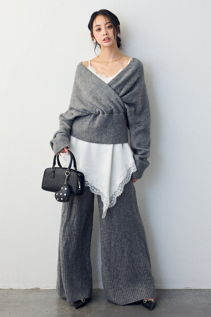 [予約/SET]カシュクール美ラインニットセットアップ+サテンレースアシメキャミ(2set)