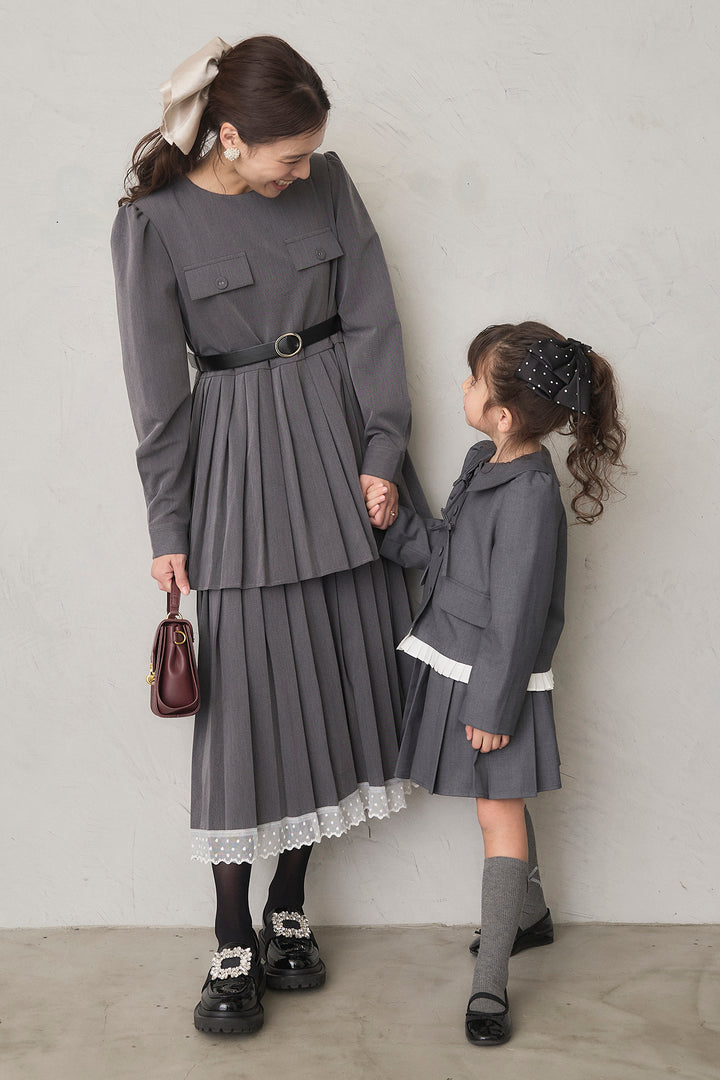 [予約/親子SET]ダブルプリーツクラシカルワンピース+[kids]クラシカルプリーツジャケットセットアップ(2set)
