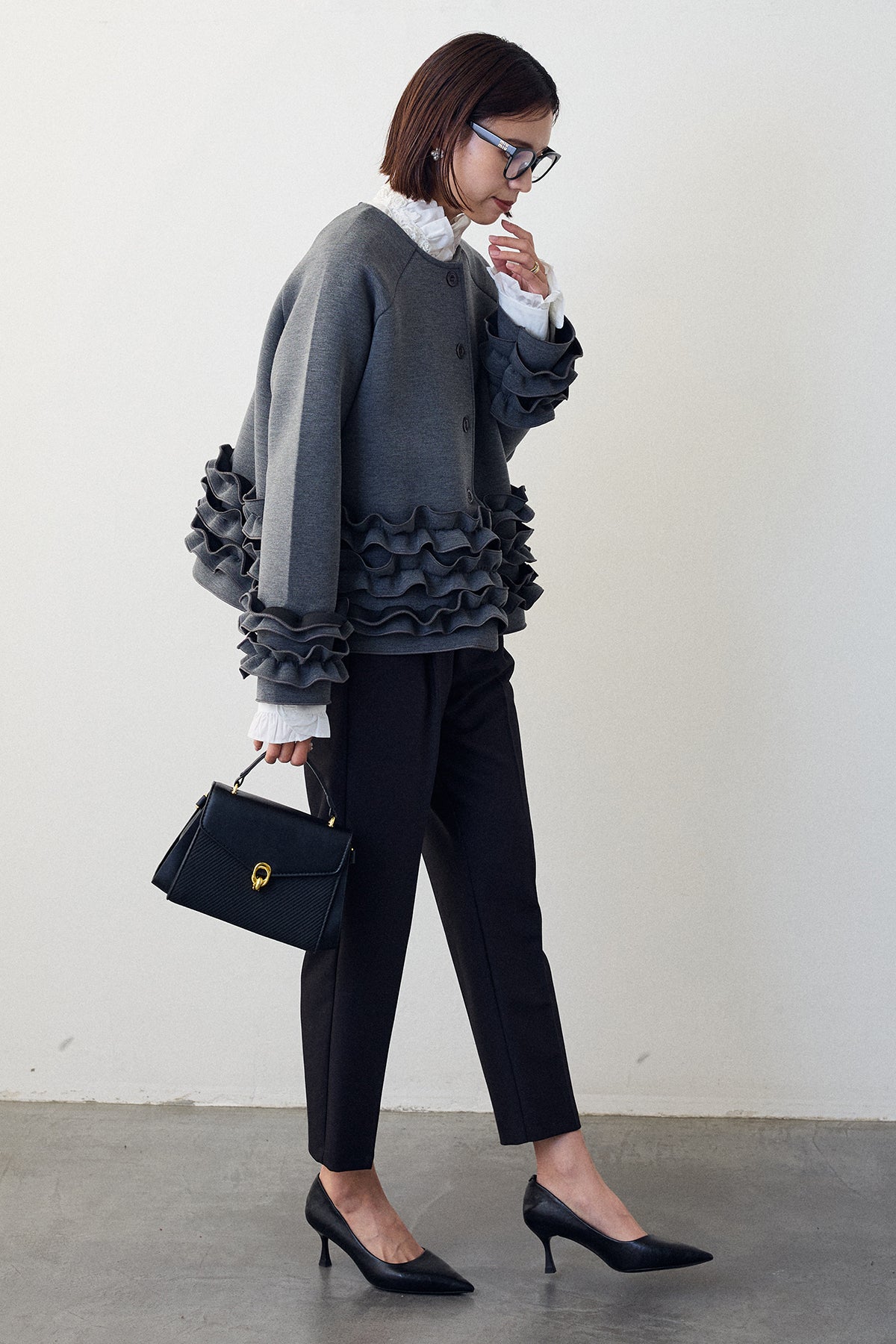 予約/SET]ローズモチーフフリルカラーシャツ+フリルティアード