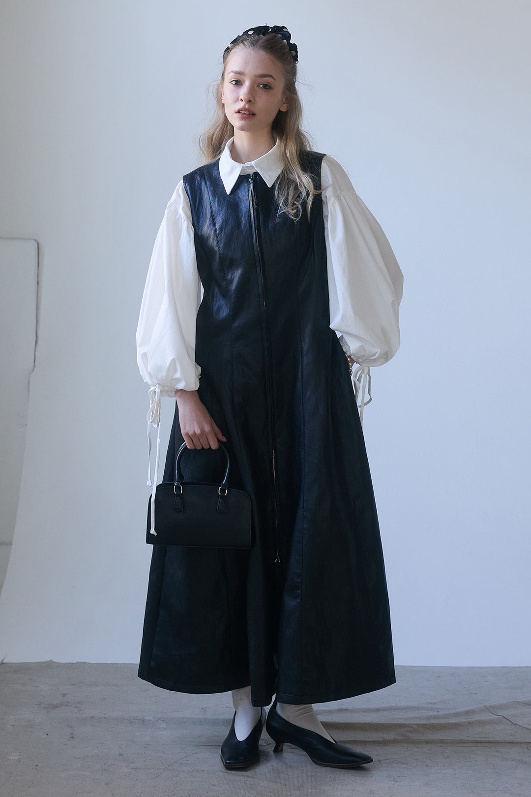 [予約/SET]ワイドスリーブドロストクロップドシャツ+フロントZIPレザーライクジャンスカ(2set)