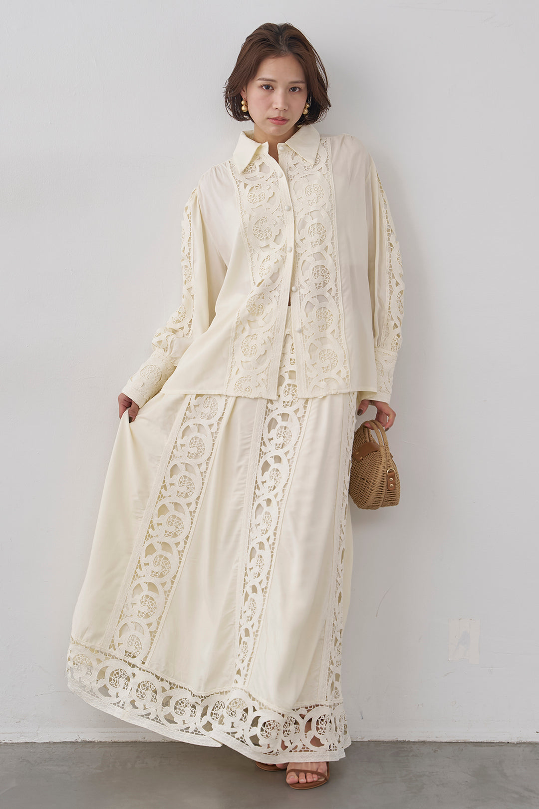 [予約]ヴィンテージライクレースシャツセットアップ