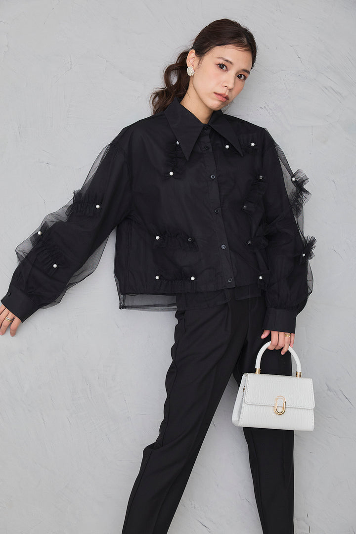 [予約]チュールレイヤードパールシャツ