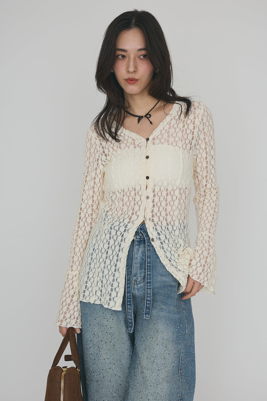 [予約]カットレースフラワーVネックカーデ