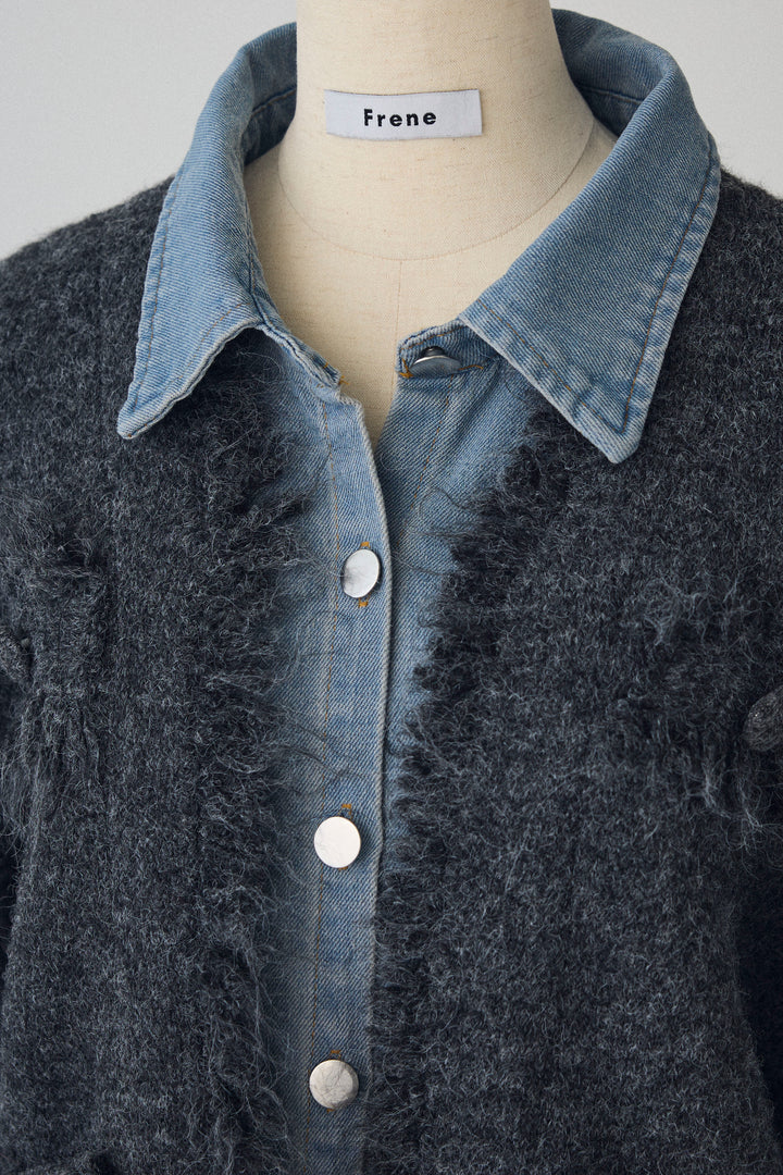 [予約]デニムシャツドッキングツイードカーデ