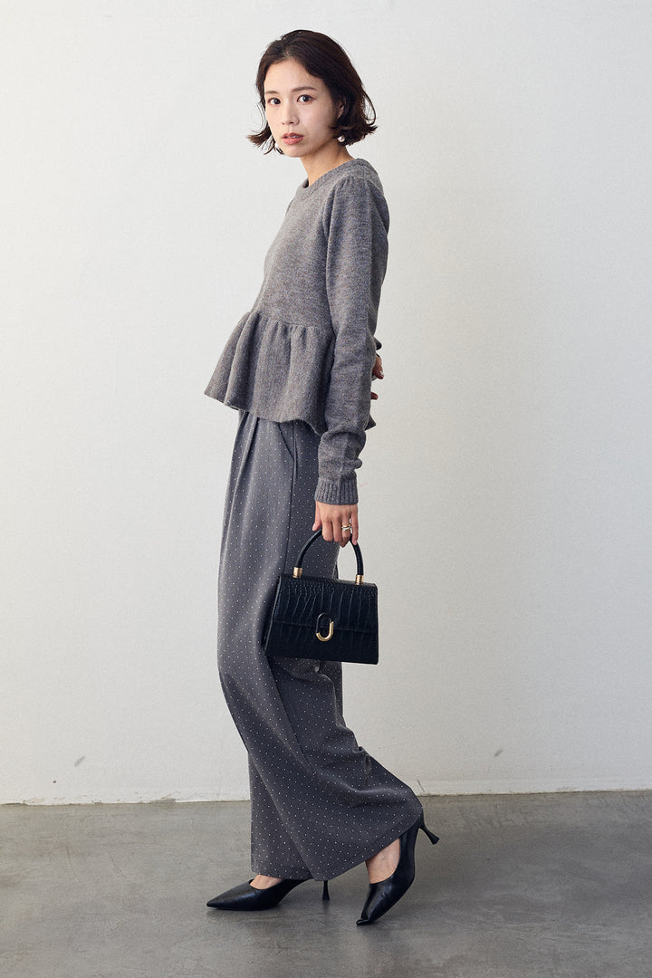 [予約/SET]アルパカタッチバルーンヘムニットプルオーバー+ラインストーンストレートパンツ(2set)