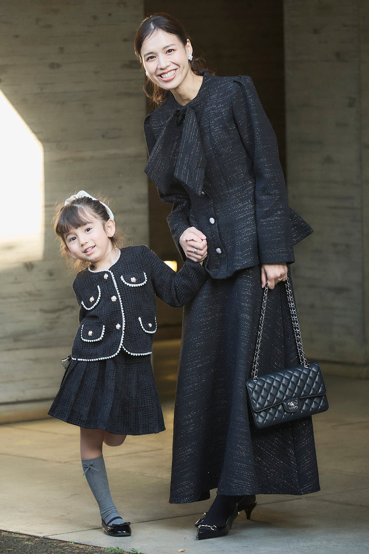 [予約/親子SET]プリンセスラインツイードジャケットセットアップ+[kids]パールツイードジャケット＋プリーツスカートセット(2set)