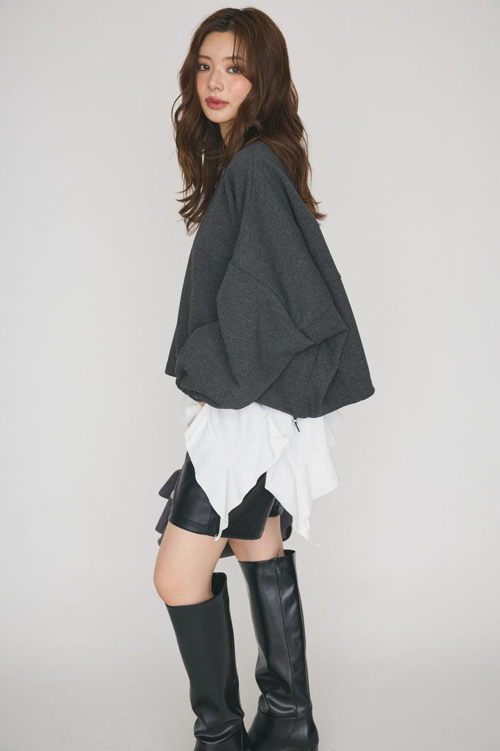 [予約/SET]アシメレイヤードドロストプルオーバー+フェイクレザーベーシックパンツ(2set)
