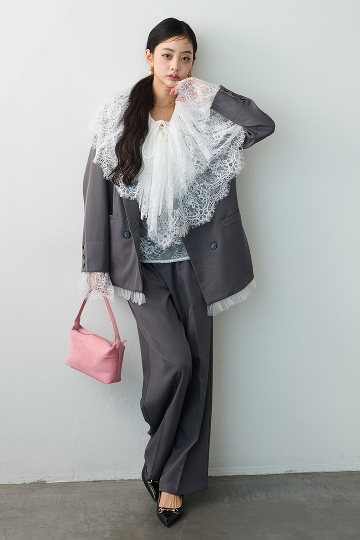 [予約]ハイウエストリボン付きストレートパンツ